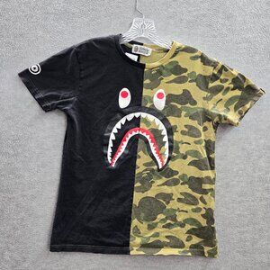 A Bathing Ape Women Shirt Medium Black Camo Shark BAPE‎ Half Graphic READ